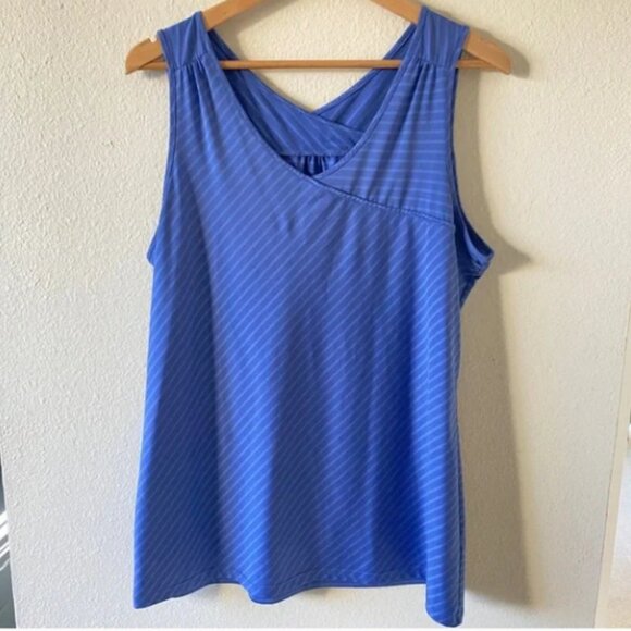 REI • Blue Stripe V Tank Top - Large - Picture 1 of 3